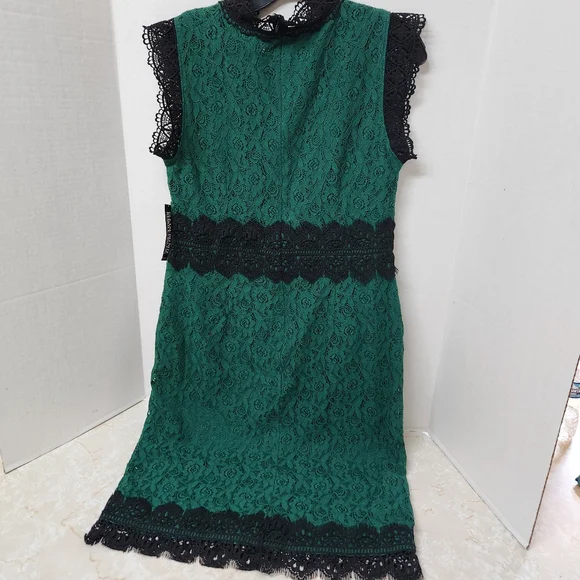 NY&C Green Black Lace Dress Size L Large Cocktail Dinner Cruise Wear New - Picture 10 of 12